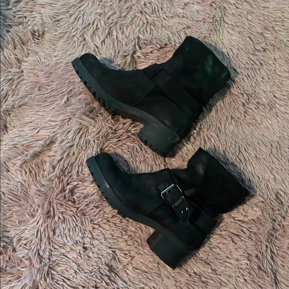 Black Ankle Moto Boots with Buckle - Picture 1 of 6